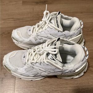 Balenciaga White Trainer Sneakers with Black Logo Detail